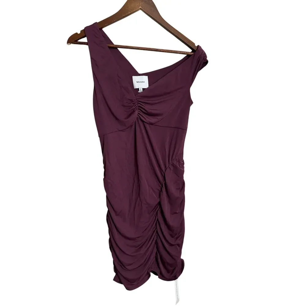 Reformation Emma Knit Mini Dress in Mole M NWOT Ruched Bodycon Off Shoulder